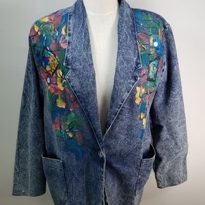 ALDO CAT 80'S STYLE PAINTED DENIM JACKET SIZE MED